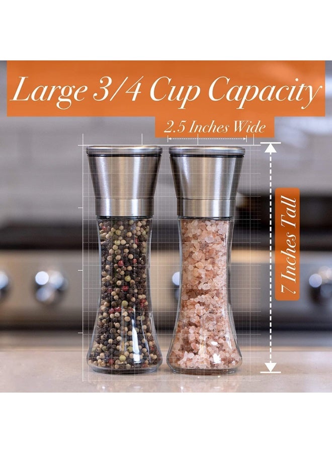 CLENEA طقم مطاحن ملح وفلفل مكون من قطعتين، مصنوع من الفولاذ المقاوم للصدأ والزجاج مع إمكانية تعديل درجة الطحن، مع علب توابل شفافة سعة 6 أونصات، للاستخدام على طاولة المطبخ، أو لتناول الطعام في المنزل، أو كهدية. - Image 3